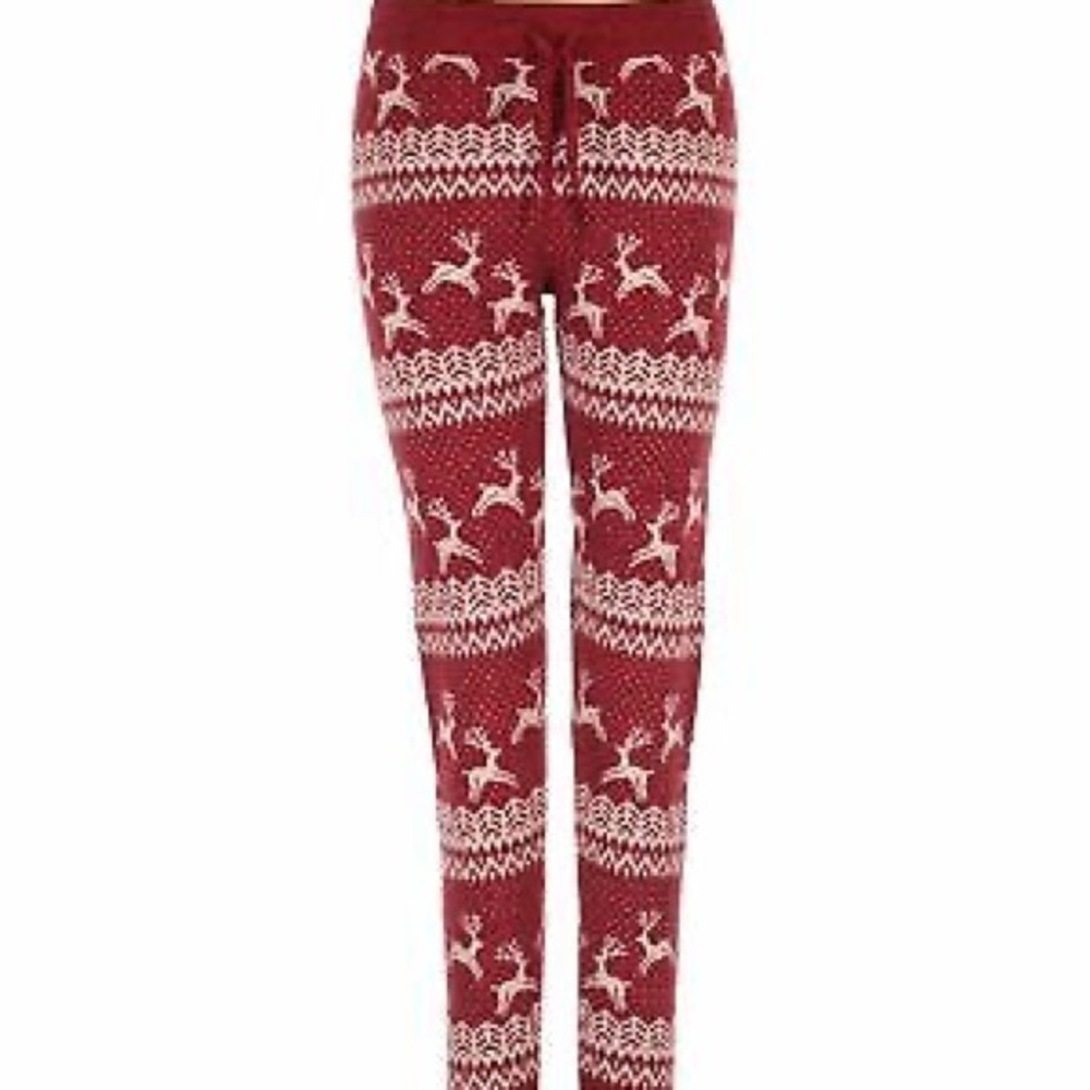 American Eagle Ahh-amazingly Soft Reindeer Sweater Joggers XS Holiday Cheer Red